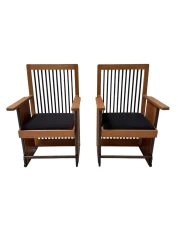 Two Art Deco Modernist High Back Armchairs by Architect Caspers, 1920s